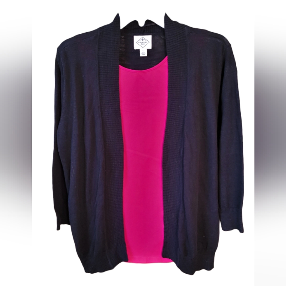 Price drop! Lightweight open-front cardigan in black, sz. L. 3/4 sleeves